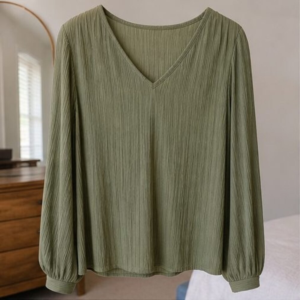 Olive Pleated Blouse